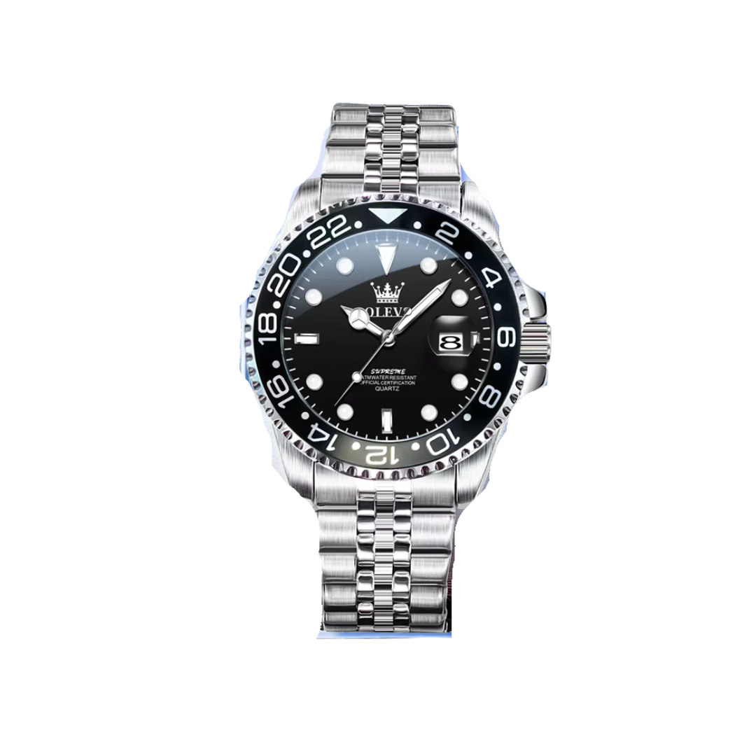 OLEVS 5657 Men’s Stainless Steel Quartz Watch – Waterproof, Luminous Dial with Date Display