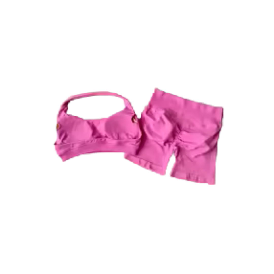 Women’s Halter Neck Sports Bra & Shorts Set – High-Waist Yoga & Fitness Outfit