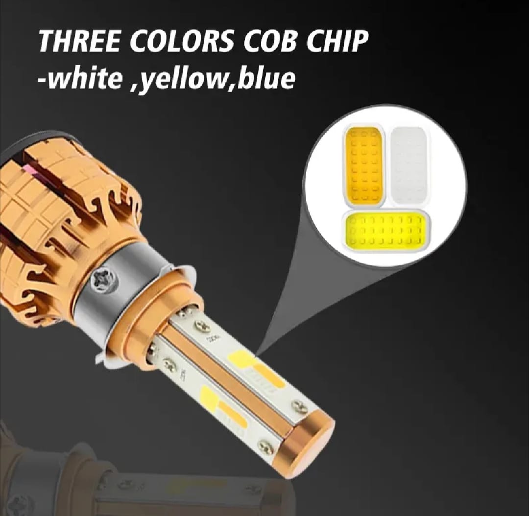 **M3 LED Motorbike Headlight Bulb – 55W 3-Color Flash with Cooling Fan, Waterproof & Universal Fit**