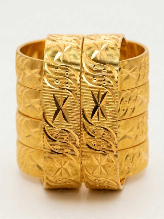 ## Premium 24K Gold-Plated Bangles – Stunning Star & Wave Pattern Pair with Elegant Design