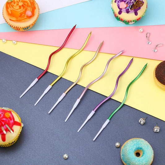 ## Curved Cake Candles – Pack of 6 | Decorative Birthday Cake Toppers for Weddings, Parties & Special Celebrations (Random Colors)
