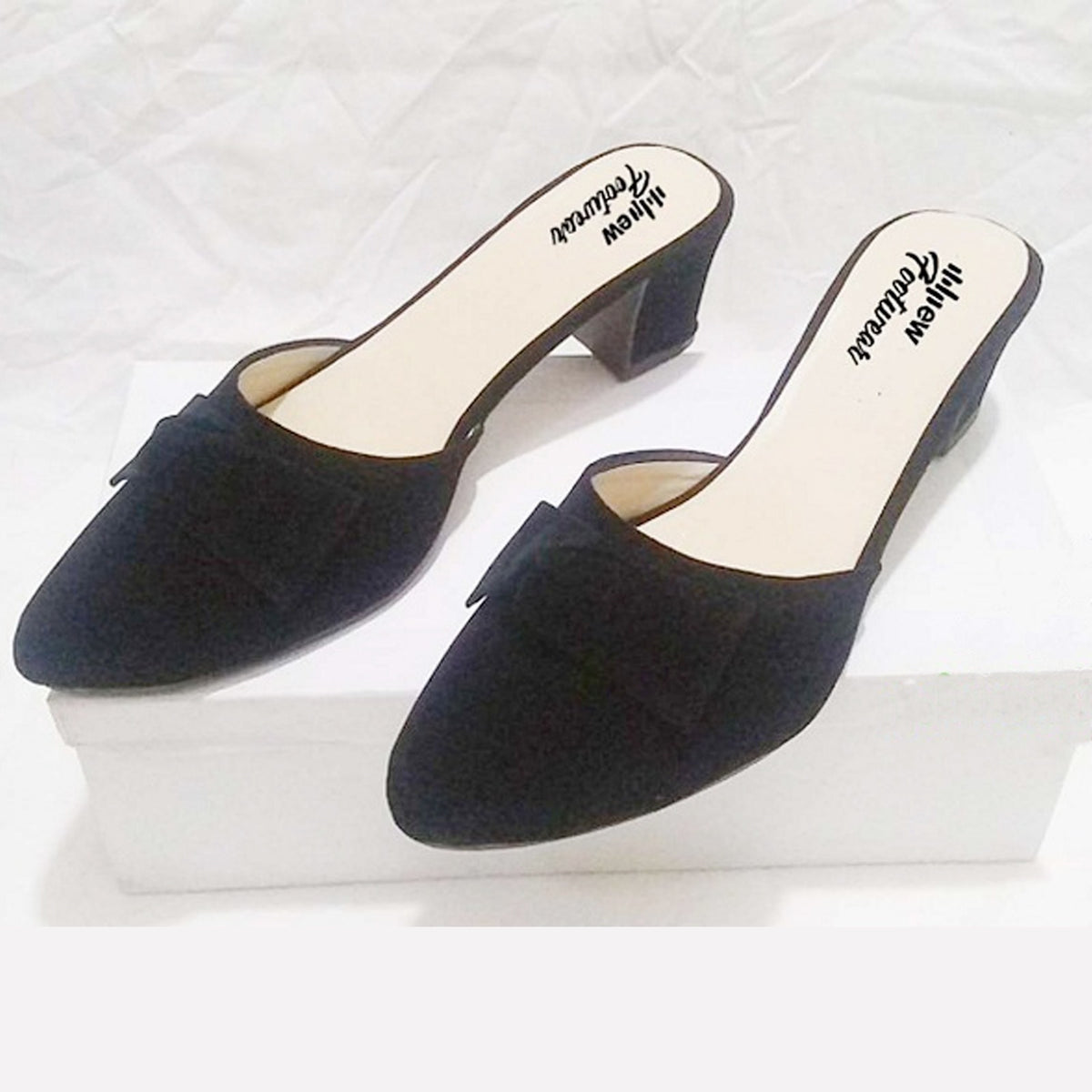 Stylish Velvet Tie Knot Heel Pump Shoes for Women – 2 Inch Comfortable Party & Casual Wear Footwear - Blue, 36