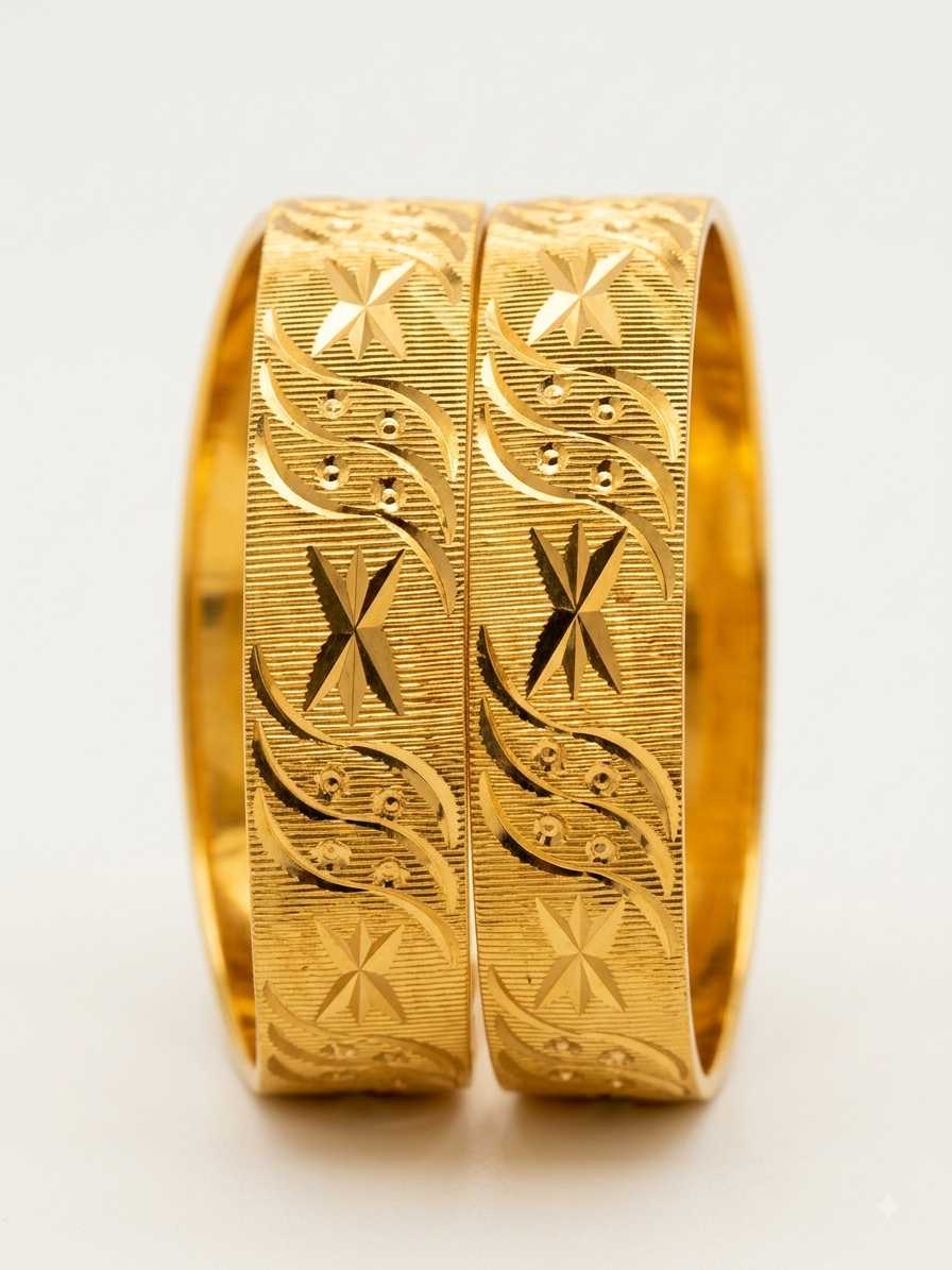 ## Premium 24K Gold-Plated Bangles – Stunning Star & Wave Pattern Pair with Elegant Design