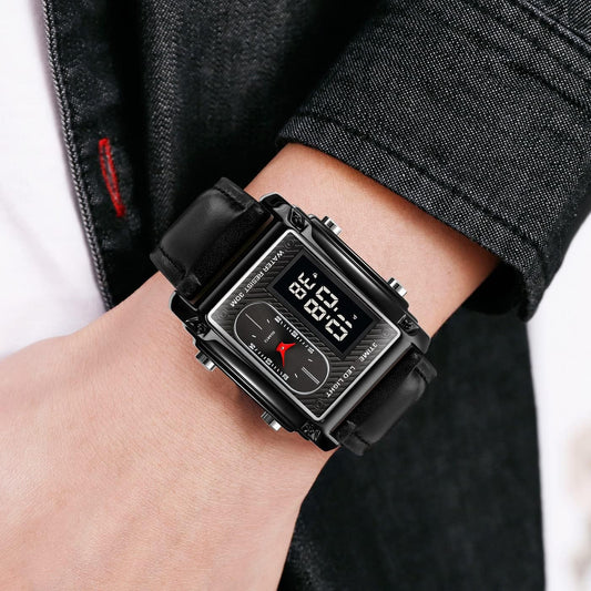 **Original SKMEI 1868 Men’s Digital & Analog Watch – Stylish Black Strap with Golden Case (Without Box)**