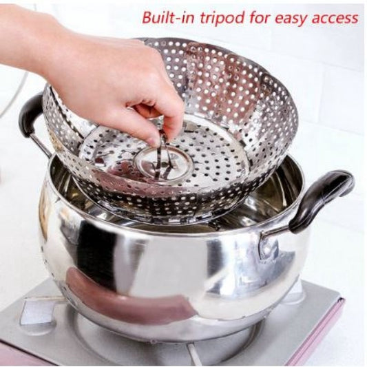 ## Multifunctional Stainless Steel Cooking Steamer – Foldable Steamer Basket, Strainer & Anti-Scald Kitchen Tool for Steaming and Frying
