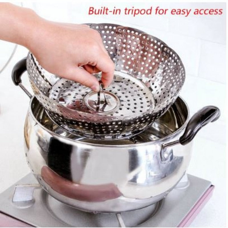 **Multifunctional Stainless Steel Cooking Steamer – Foldable Steamer Basket, Strainer & Deep Fryer Pot Insert**