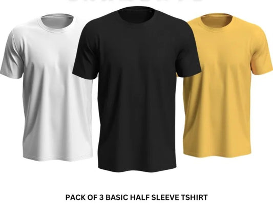Pack of 3 Premium Half Sleeves Round Neck Plain Color T-Shirts for Men & Boys – Soft Comfortable Fabric - Extra Large