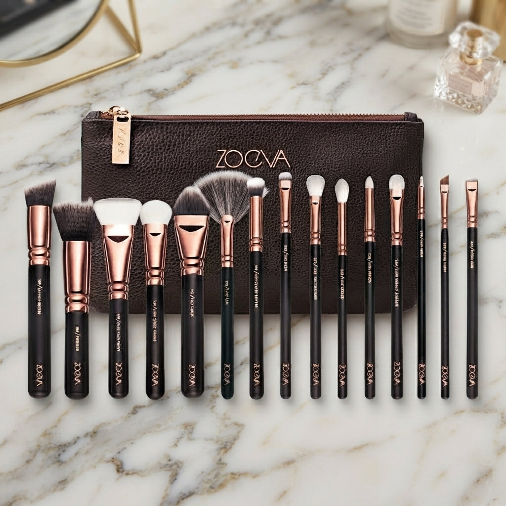 **Zoeva 15 Piece Makeup Brushes Set with Pouch – Complete Cosmetic Brush Kit for Face & Daily Makeup (Random Color)**  ### **Price: Rs. 887**