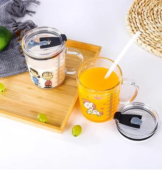 **Unicorn Shape 350ML Glass Mug with Straw & Lid – Creative Cartoon Glass Milk, Juice & Water Cup for Kids (1PC)**