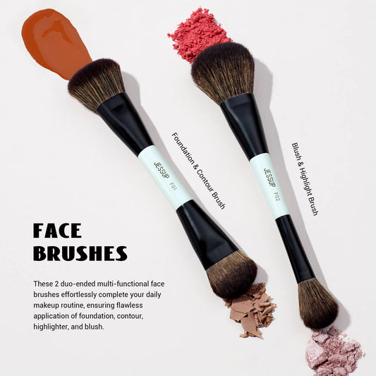 **Jessup Double-Sided Makeup Brush Set – Foundation, Contour, Blush & Eye Makeup Brushes**