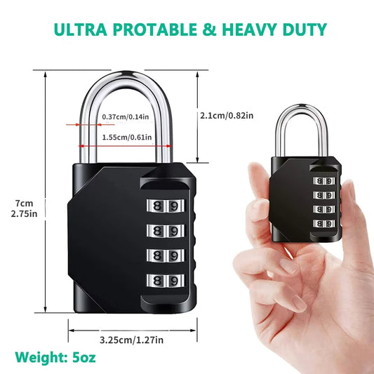 ## 1pc 4-Digit Resettable Combination Padlock – Heavy-Duty Waterproof Security Lock | Keyless Outdoor Lock for Gates, Lockers, Luggage & Storage