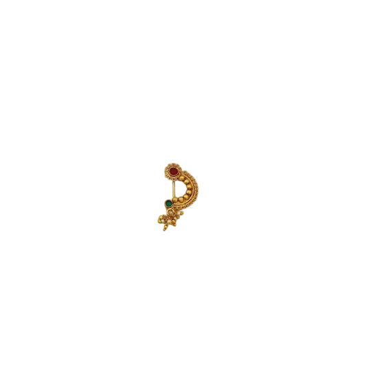 **Luxury Peacock Nose Ring – Elegant Ruby & Gold Maharashtrian Nath for Bridal Look**