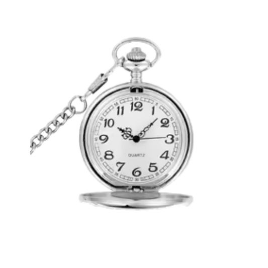 Silver Stainless Steel Quartz Pocket Watch with Short Chain – Classic Pendant Timepiece for Men & Women