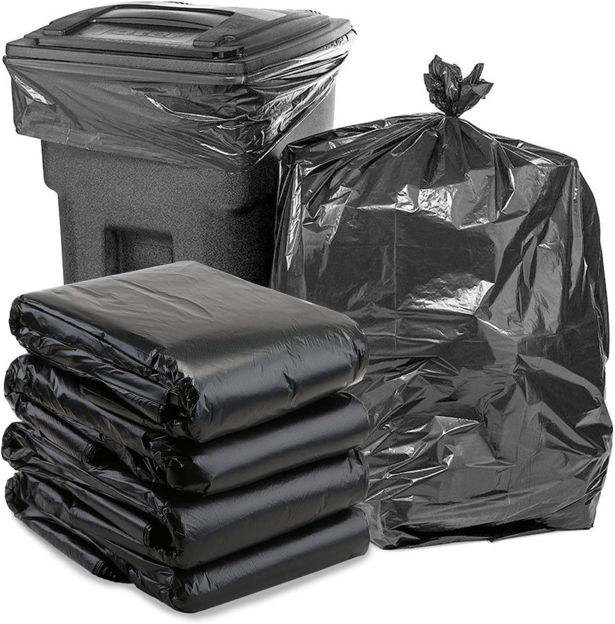 Black Garbage Bags Roll – Leak Proof, Heavy Duty Disposable Trash Bags for Dustbin, Diapers, Waste & Storage, Portable Plastic Bin Bags - Large