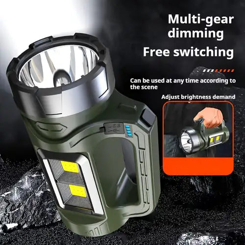 **Solar Rechargeable Searchlight Flashlight – Heavy Duty Waterproof Long-Range LED Torch with COB Lantern & Emergency Light**