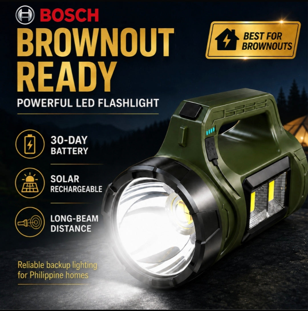 **Solar Rechargeable Searchlight Flashlight – Heavy Duty Waterproof Long-Range LED Torch with COB Lantern & Emergency Light**