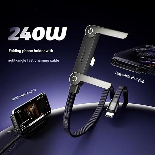 **240W 2-in-1 Fast Charging Data Cable with Stand – 1.5M Type-C to Type-C Nylon Braided Mobile Cable**