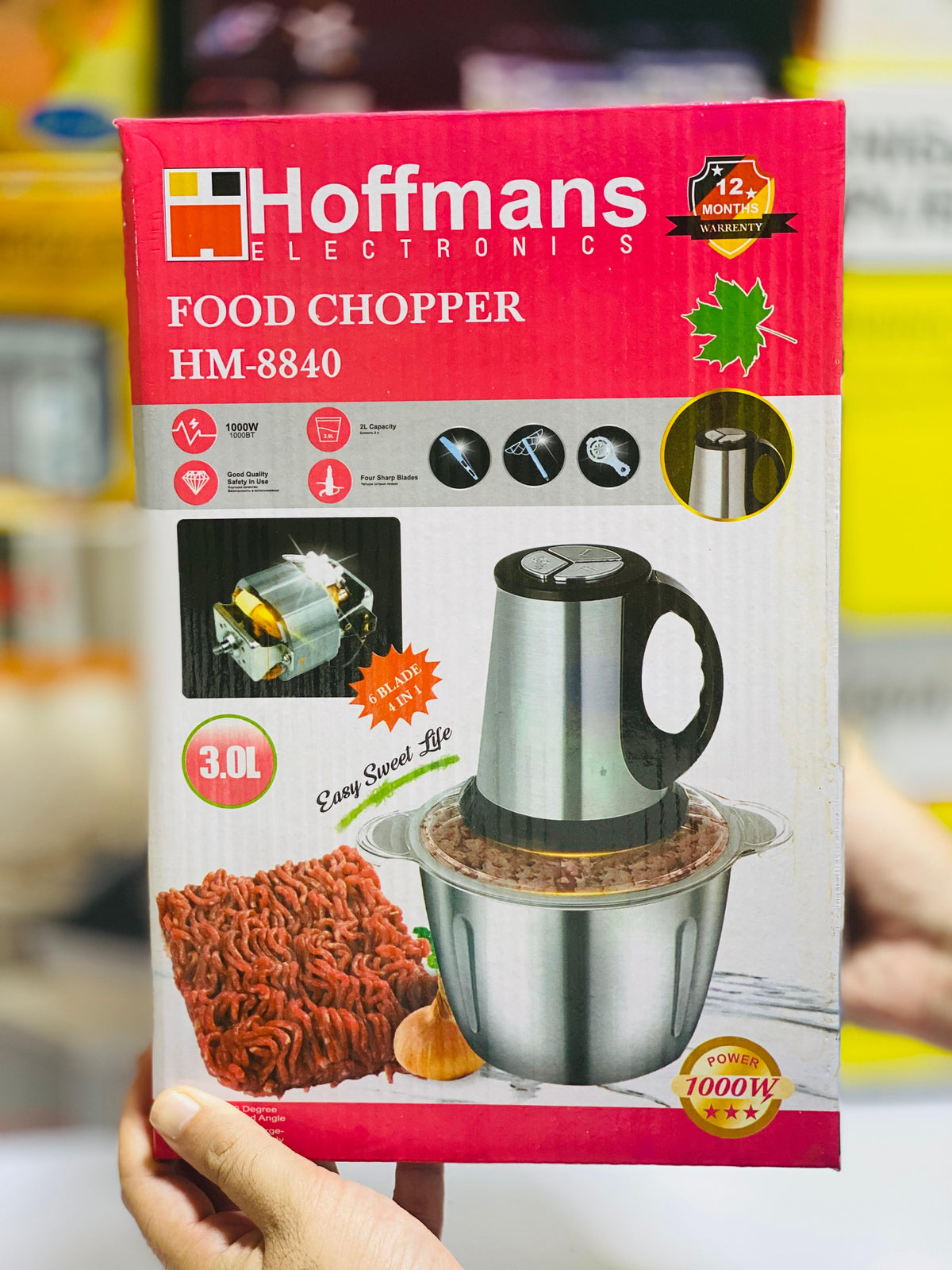 **Hoffmans HM 8840 Food Chopper – 3L 1000W Powerful 6-Blade Stainless Steel Chopper for Quick & Easy Food Preparation**