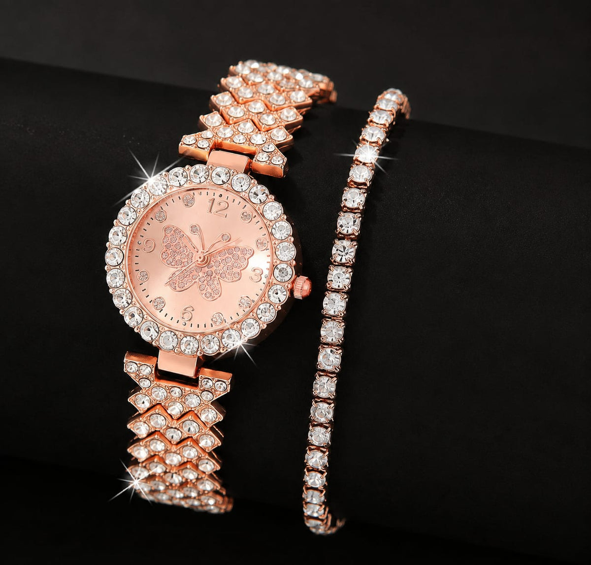 **Women's Butterfly Quartz Watch & Bracelet Set – Elegant Stylish Golden Fashion Accessory & Gift Set**