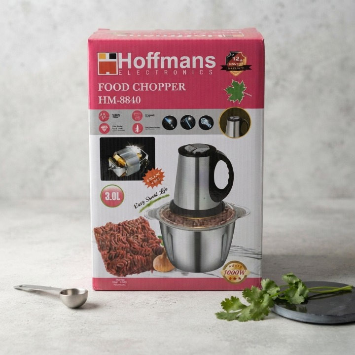 **Hoffmans HM 8840 Food Chopper – 3L 1000W Powerful 6-Blade Stainless Steel Chopper for Quick & Easy Food Preparation**